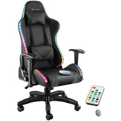 tectake Gamingstuhl Tartaros, dicke Polsterung, Belastbarkeit 120 kg, schwarz/schwarz , Schwarz, Schwarz , Textil , 66.5x126x69 cm , Ce , Büromöbel, Bürostühle, Gaming-Sessel