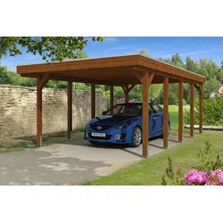 Skan Holz Friesland Einzelcarport - Breite 397 cm Nadelholz-Gr. 2 - 397 x 708 cm-Nut- und Feder Dachschalung mit EPDM-Dachfolie-nussbaum Holzcarport