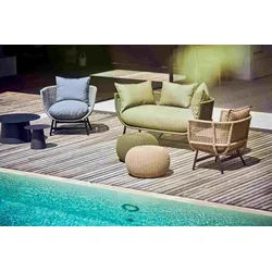 Gartensofa Loungesofa Suka aus Aluminium, modern Boho Stil, olivegrün, gepolstert, wetterfest