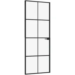 vidaXL Zimmertür 76 x 2015 cm Innentür Schwarz 76x201,5 cm Hartglas Aluminium Schlank schwarz