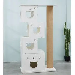 CatS Design Kratzbaum CatS Design Kratzbaum Multi Katzenbaum xxl D5b, hochwertig solider holz Designmöbel-Extreme starke Konstruktion beige|weiß