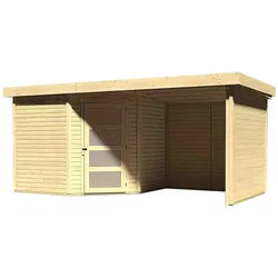Karibu Gartenhaus Schwandorf 5 inkl. 225 cm Schleppdach,Seiten und Rückwand - 19mm-242 x 246 cm- naturbelassen