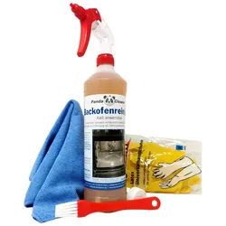 PandaCleaner Backofen- & Grillreiniger - Grillrostreiniger - Konzentrat Backofenreiniger (Spar-Set, [5-St. 1 x Handschuhe, Tuch, Pinsel, Sprühkopf & Reiniger 1 Liter) braun