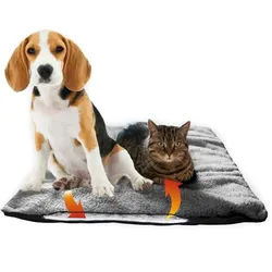 riijk Tierdecke Heizdecke, Plüsch, selbstheizende Hundedecke & Katzendecke für kalte Böden beige|grau 60 cm x 40 cm