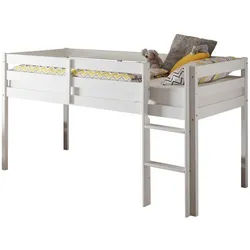PREISBRECHER Hochbett Alvin Liegefl. 90x200cm, Rollrost, weiß, teilmassiv - 97x113x207cm (BxHxT) weiß