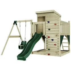 OutdoorToys Spielturm Alma, aus Holz in Dunkelgrün mit Babyschaukel & Rutsche, Kletterwand grün