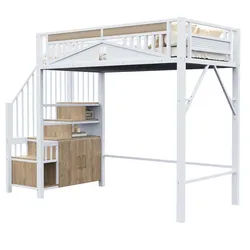 Okwish Hochbett 90/200 cm Weiß mit Sicherheitsgehäuse und Stauraum , Metall , 90x200 cm , Babymöbel & Kindermöbel, Kinderzimmer & Jugendzimmer, Kinderbetten, Hochbetten