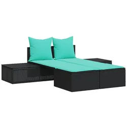 vidaXL Gartenliege Doppelte Sonnenliege mit Kissen Schwarz Poly Rattan, 1 St. schwarz
