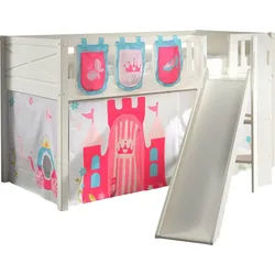 Vipack Hochbett Scott (Made in Europe) m. Rutsch-/Leiterturm, LF 90x200 cm, Vorhang, Tasche, 4 Designs weiß
