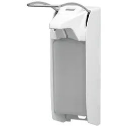 ingo-man® plus Counter Seifen-/Desinfektionsmittelspender, Hygienischer Flüssigspender mit langem Bedienhebel, Aluminium, pulverbeschichtet, weiß, IMP TLS P/24