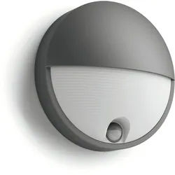 Philips LED Außen-Wandleuchte myGarden Capricorn, 700lm, Anthrazit, Abschaltautomatik, Bewegungsmelder, Leuchtdauer einstellbar, Memoryfunktion, LED fest integriert, Warmweiß grau