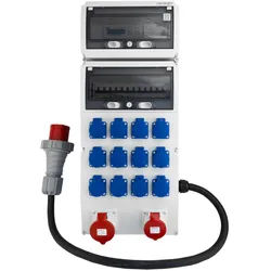 Baustromverteiler 32A 16A 12x230V mit MID-Energiezähler Mennekes Steckdosen und 5x10mm2 Kabel Doktorvolt® eXT-S/FI DV-8218-F