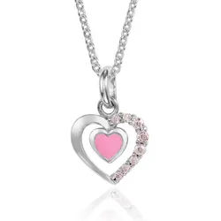 Order & Smile Schmuck Herzkette Mädchen Kette Herz: Herzkette aus 925 Silber mit Zirkonia (Set, inkl. Kette), gestempelt rosa