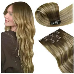 LuxusKollektion Echthaar-Extension Clip Extensions Echthaar Remy Balayage Braun 45cm-7PCS-135G 4.5 3 8 24