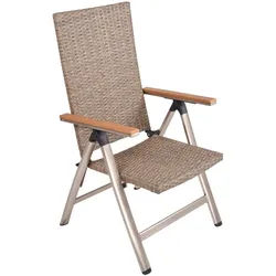 Gardenson Gartenstuhl , Champagner, Graubraun , Metall, Kunststoff , eckig , 59x108x70 cm , stapelbar, klappbar, gastro- und objekttauglich, wetterfest, UV-beständig, regenabweisend, faltbar, geeignet für Balkon , Gartenmöbel, Gartensessel, Gartenstühle