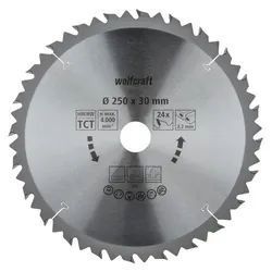 WOLFCRAFT Tisch-Kreissägeblätter, Ø: 250 mm, 24 Zähne