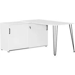 Möbelpartner Eckschreibtisch Zebra | HxBxT 74x129,5x145cm | Aktenschrank mit 2 Fächern & 2 abschließbare Schiebetüren | Weiß von PROREGAL
