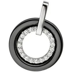 JOBO Runder Anhänger mit 20 Zirkonia, 925 Silber mit Keramik kombiniert silberfarben