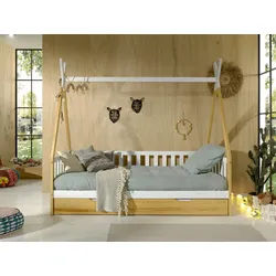 Vipack Hausbett , Weiß, Kieferfarben , Holz , 90x200 cm , nicht verstellbar , Babymöbel & Kindermöbel, Kinderzimmer & Jugendzimmer, Kinderbetten, Spielbetten