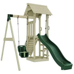 OutdoorToys Spielturm Göteborg, aus Holz in Dunkelgrün mit Babyschaukel & Rutsche grün
