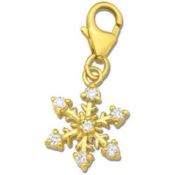 Limana Charm-Einhänger Schneeflocke Stern echt 925 Silber Gold Karabiner Anhänger für Armband, Stern mit Karabiner für Armband Kette Bettelarmband goldfarben