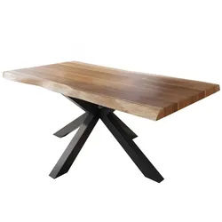 SAM® Esstisch Waves_Spider, Akazie o. Mango, gedoppelte Tischplatte, Metallgestell Spider-Form, bi beige 120 cm x 77 cm x 80 cm