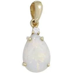 JOBO Kettenanhänger Anhänger Tropfen 13,8 mm, 14 Karat 585 Gold mit 1 Diamant und Opal gelb|goldfarben