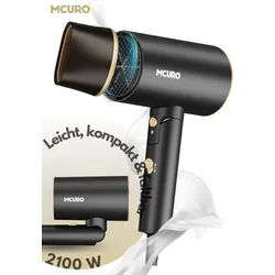 MCURO Reisehaartrockner Reise föhn Faltbar Hair Dryer mit aufsätzen, 2100 W, Leise Föhn klein mit Diffusor/Stylingdüse, Für Urlaub, Fitness schwarz