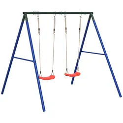 vidaXL Schaukelkombination NA Schaukel-Set mit 2 Schaukelsitzen Schaukelgerüst blau