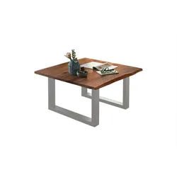 SAM® Couchtisch Glencar, massives Akazienholz, natürliche Baumkante, Metallgestell U-Form braun 80 cm x 43 cm x 80 cm