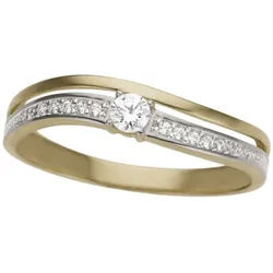 Goldring FIRETTI "Schmuck Geschenk Gold 333 bicolor, mehrreihige Optik" Gr. 16, weiß (gelbgoldfarben, weißgoldfarben, kristallweiß), Fingerringe, Damen, 16, Gelbgold 333, 2mm, Goldring, mit Zirkonia (synth.)