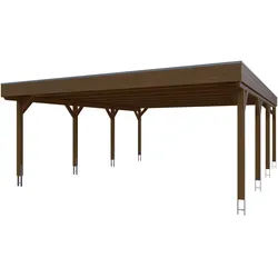Skan Holz Grunewald - Flachdach Carport aus Leimholz Breite 622 cm Gr. 2 - 622 x 796 cm Aluminium Dachplatten mit Trapezprofil (unbehandelt) nussbaum Holzcarport