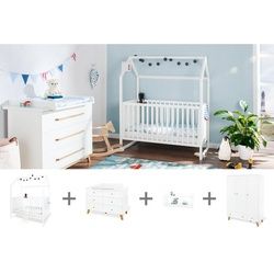 Pinolino Babyzimmer , Weiß , Holz , 4-teilig , Kiefer,Eiche , teilmassiv , 5 Fächer , 6 Schubladen , in verschiedenen Größen erhältlich,zum Juniorbett umbaubar, höhenverstellbar, Sprossen mit Normabstand, Aufbauanleitung im Karton, Lattenrost inklusive, Schlupfsprossen , Baby & Kindermöbel, Babyzimmer, Babyzimmer-serien