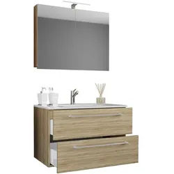 VCM Morgenthaler Waschtisch »Badinos« mit 2 Schüben 60 cm inkl. Spiegelschrank und Waschbecken braun, 60x50x46 cm