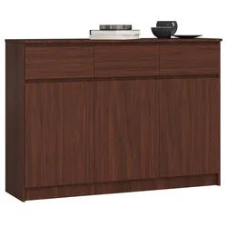 Raumhirsch Furniture Kommode mit 3 Schubladen, drei Schranktüren, 138 cm breit Holz Schrank, Highboard / Kommode 138 cm, Sideboard Organizer für jeden Raum braun