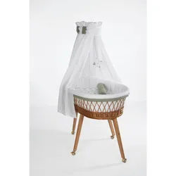 Mionido Stubenwagen-Komplettset , Weiß, Buchefarben, Waldgrün , Holz, Textil , 5-teilig , Buche , Höhe ca. 5 cm , Füllung: Hohlfaser , 60x167x100 cm , Bezug abnehmbar/waschbar, atmungsaktiv , Babymöbel & Kindermöbel, Babyzimmer, Babybetten, Stubenwagen & Babywiegen