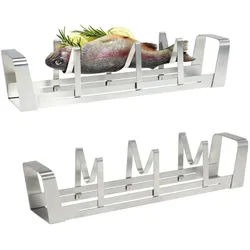 bremermann Fischhalter 2er-Set, silber, Edelstahl , Edelstahlfarben , Metall , 36.5x8x7.5 cm , Grills, Grillzubehör