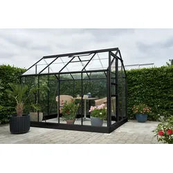 Halls Gewächshaus Popular SET - 2,57 x 1,93 m - 5,0 m2 (Gr. 2), 3 mm Sicherheitsglas, Schwarz