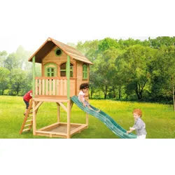 Spielhaus m. Sandkasten 191 x 370 x 291 cm - Spielhäuschen aus Zedernholz, Braun / Weiß, Rot – Holzspielhaus für Kinder - Kinderspielhaus für Draußen
