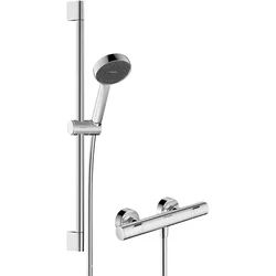 hansgrohe Activera Select S Brausesystem Aufputz 95 2jet EcoSmart mit Ecostat Fine und Brausestange 65 cm, Badarmaturen, chrom