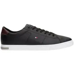 Tommy Hilfiger für Herren. FM0FM04047 Vulkanisierte Essential Leather Sneakers aus schwarzem Leder (42), Wohnung, Schnürsenkel, Lässig