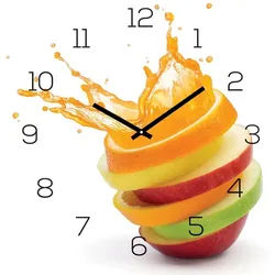 Levandeo® Wanduhr (Wanduhr Alu-Dibond 30x30cm Uhr Alubild Orange Apfel Wasser Frucht)
