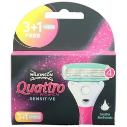Wilkinson Rasierklingen Quattro For Women Sensitiv Rasierklingen Ersatzklingen (3+1) Aloe Vera