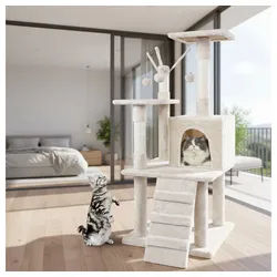 Mucola Kratzbaum Kratzbaum 121CM Katzenbaum Beige Katzenkratzbaum Katzen Kletterbaum, Gesamthöhe 121cm beige|weiß