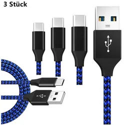 autolock USB Typ C Kabel,Ladekabel USB C[3 Stück1M 2M 3M]Nylon Typ C USB-Kabel, Ladekabel Datenkabel 3.0A Schnellladekabel Breite Kompatibilität blau|schwarz