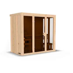 Karibu Sauna Irava 2 - 68 mm Systemsauna - 230 Volt Plug & Play Bronzierte Ganzglastür Ohne Dachkranz Ohne Ofen