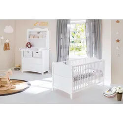 Pinolino Babyzimmer , Weiß , Holzwerkstoff , Kiefer , teilmassiv , 2 Schublade(n) Schubladen , zum Juniorbett umbaubar, höhenverstellbar, Sprossen mit Normabstand, Aufbauanleitung im Karton, Lattenrost inklusive, Schlupfsprossen , Babymöbel & Kindermöbel, Babyzimmer, Babyzimmer-Serien