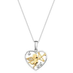 Kette mit Anhänger FIRETTI "Geschenk Silber 925 Halsschmuck Halskette Ankerkette Herz Amor", silberfarben, gelbgoldfarben, kristallweiß, Halsketten, Damen, Silber 925 (Sterlingsilber), L: 45 B: 1,1mm, mit Zirkonia (synth.), B:1,1mm