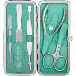 Maniküre-Etui ERBE "ERBE Maniküre Set Bügel-Etui Serie "Piemont", schwarz, 5-tlg., Inox", grün (hellgrün), Nageletuis, B/H/T: 65mm x 150mm x 20mm 5 tlg., Echtleder, rostfreie Instrumente, Hergestellt in Solingen/Deutschland, B:65mm H:150mm T:20mm