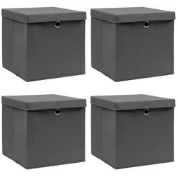 vidaXL Aufbewahrungsbox NA Aufbewahrungsboxen mit Deckel 4 Stk Grau 32x32x32 cm Stoff grau